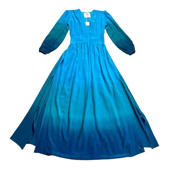 Chasing Unicorns NWT 1970s Ombre Silk Maxi Dress Ocean Depths to Atlantic Blue S - Picture 5 of 10